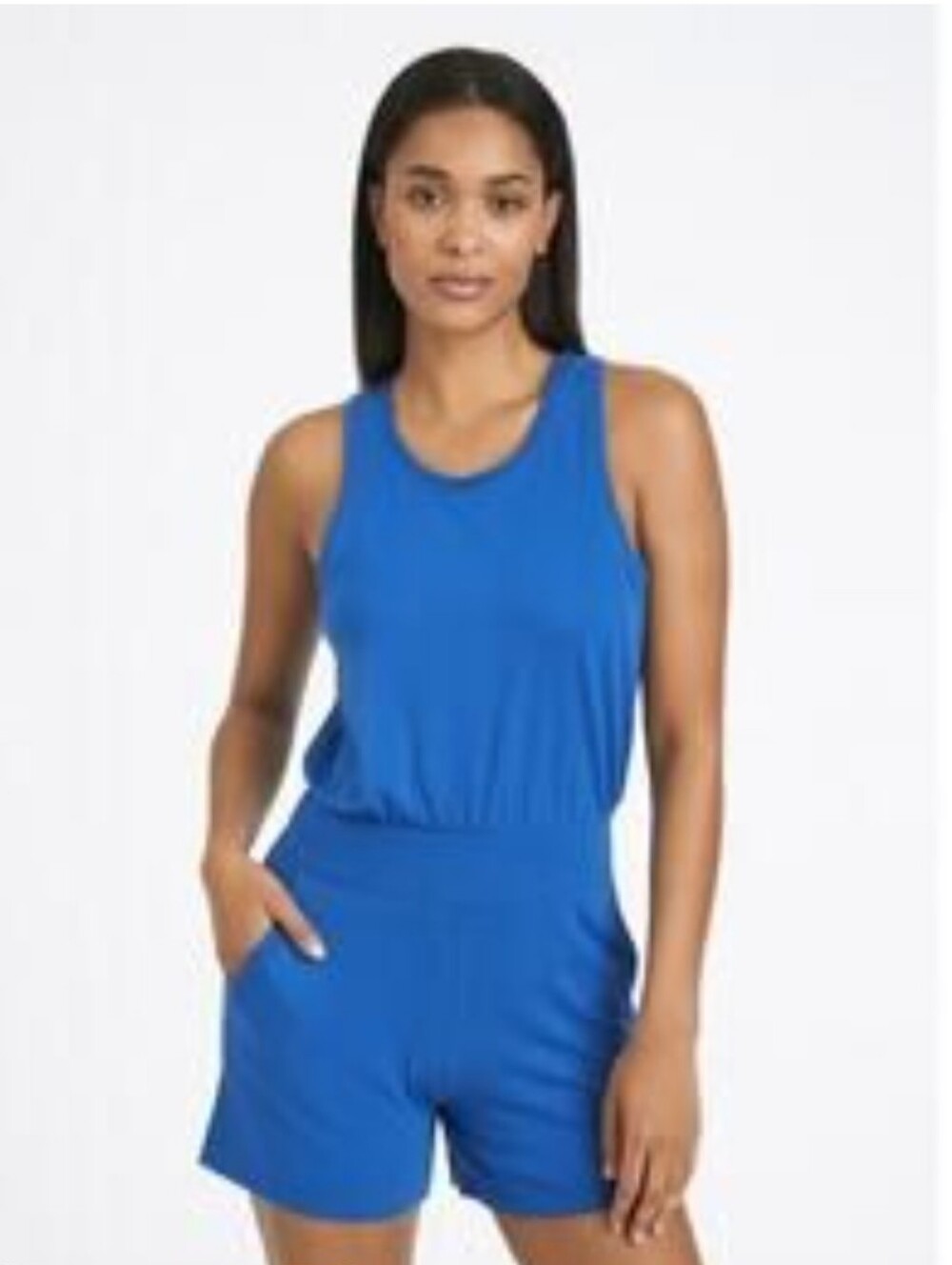 Sweaty Betty Gary Racerback Sleeveless Stretch Romper in heather Blue Size Large